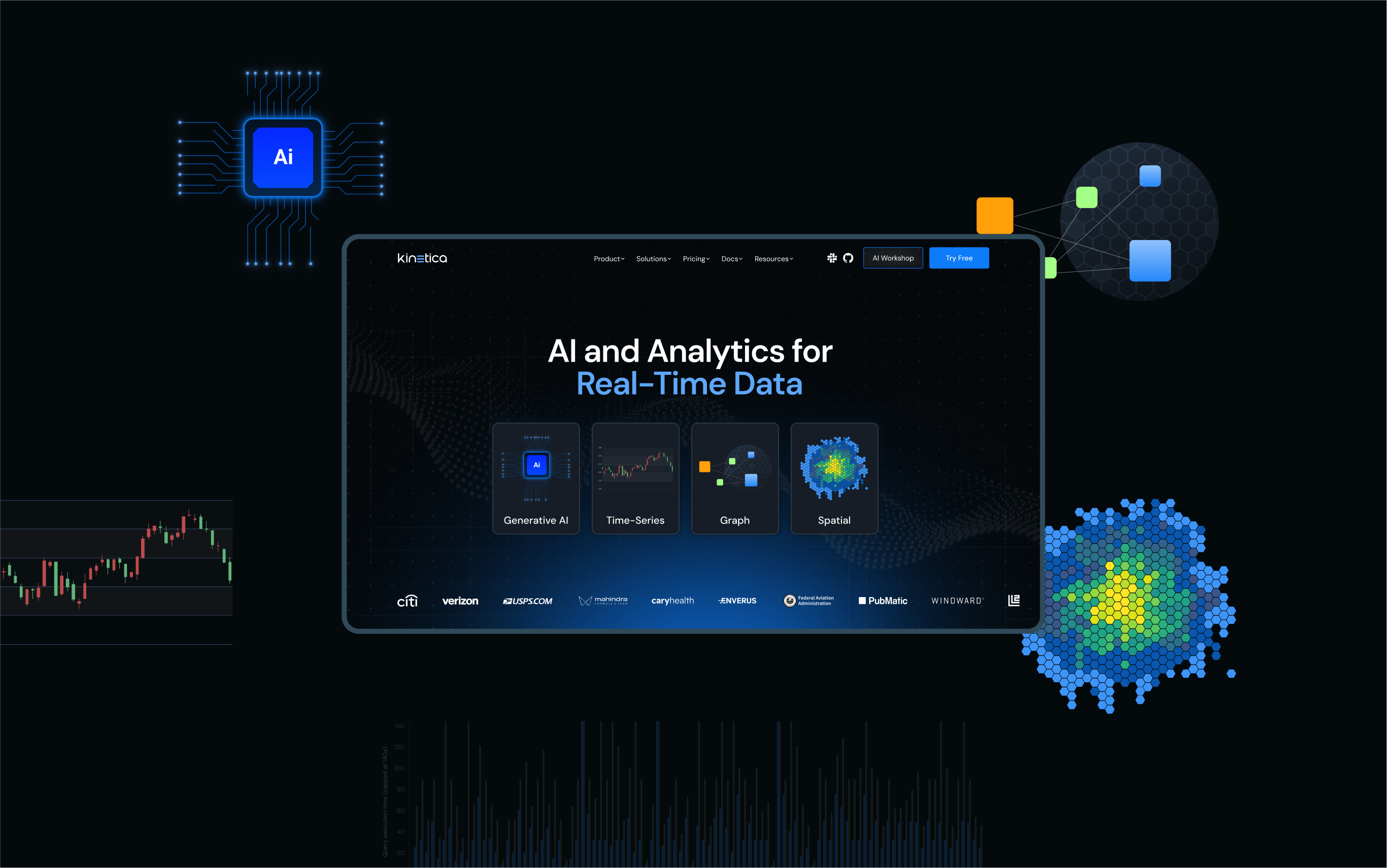 An image showing Kinetica's homepage and few UI elements