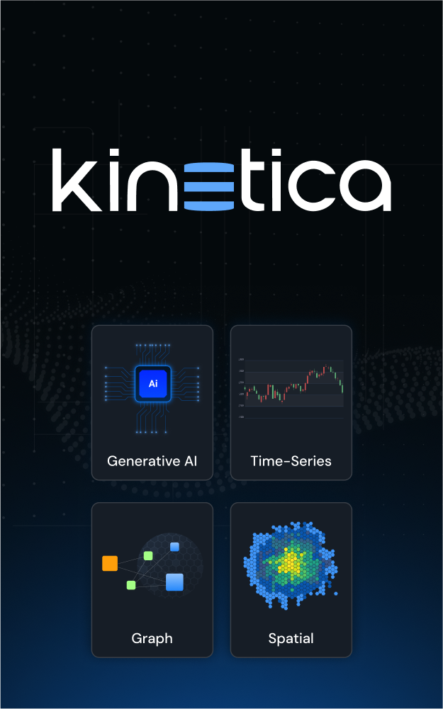 An image showing Kinetica logo and few UI elements from its homepage